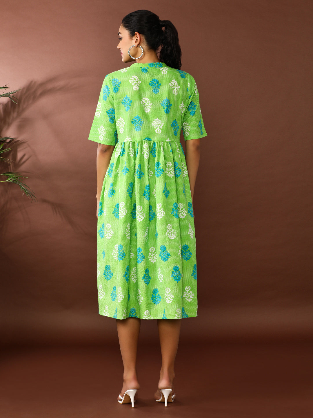 Floral Embroidered A-Line Pure Cotton Ethnic Dress