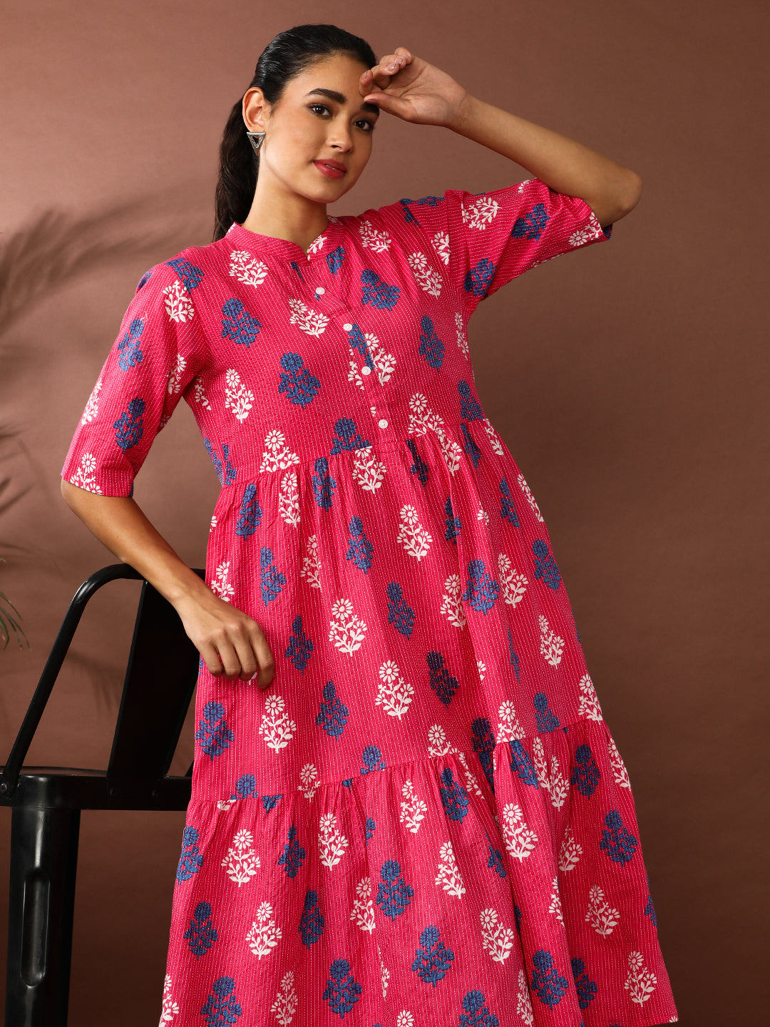 Floral Embroidered A-Line Pure Cotton Ethnic Dress