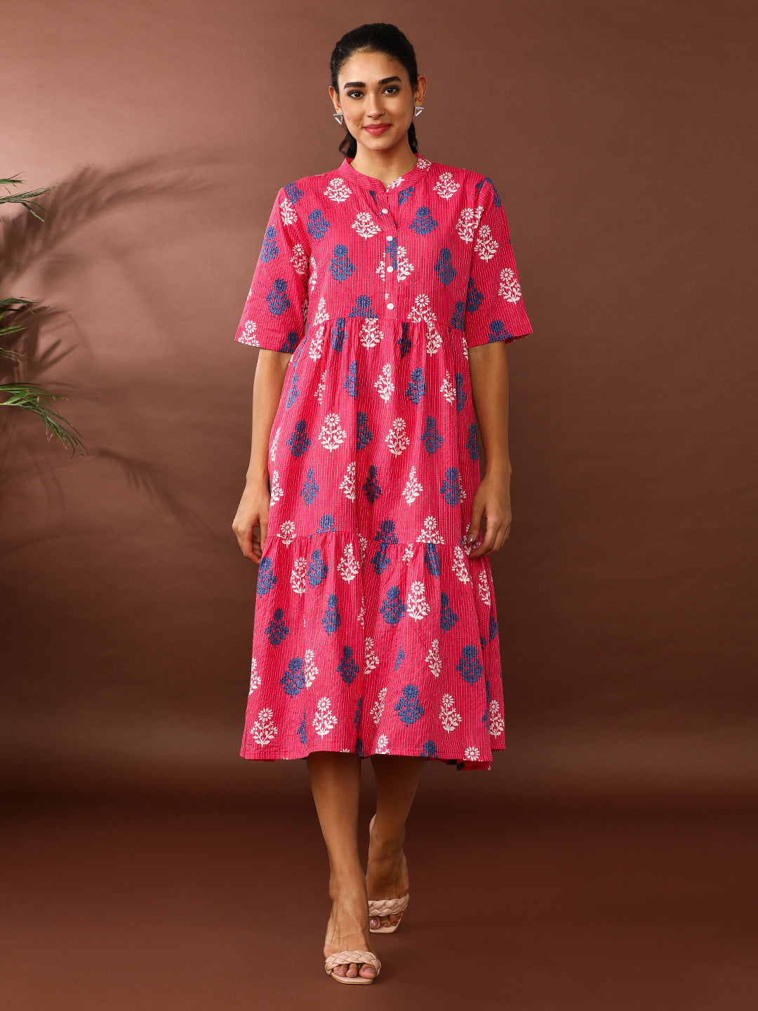 Floral Embroidered A-Line Pure Cotton Ethnic Dress