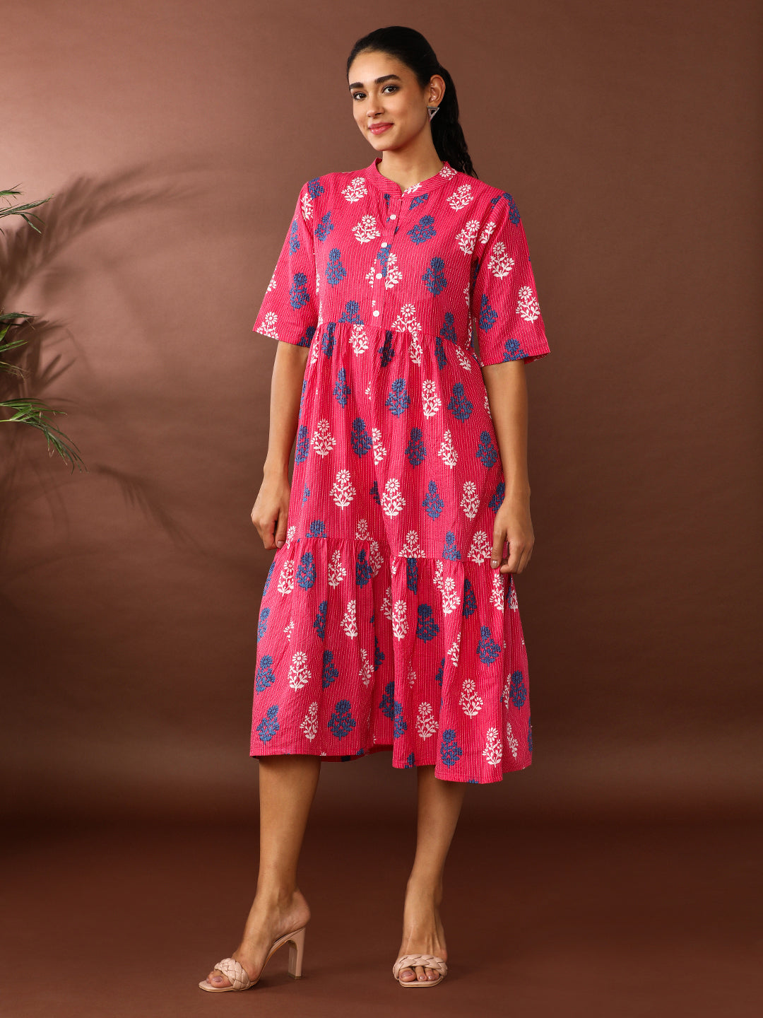 Floral Embroidered A-Line Pure Cotton Ethnic Dress