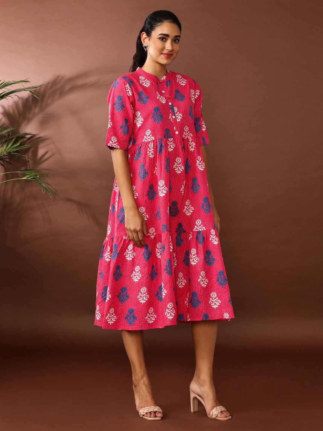 Floral Embroidered A-Line Pure Cotton Ethnic Dress