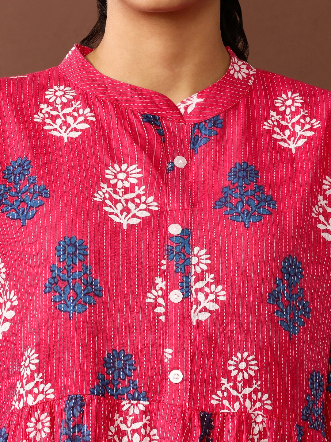 Floral Embroidered A-Line Pure Cotton Ethnic Dress