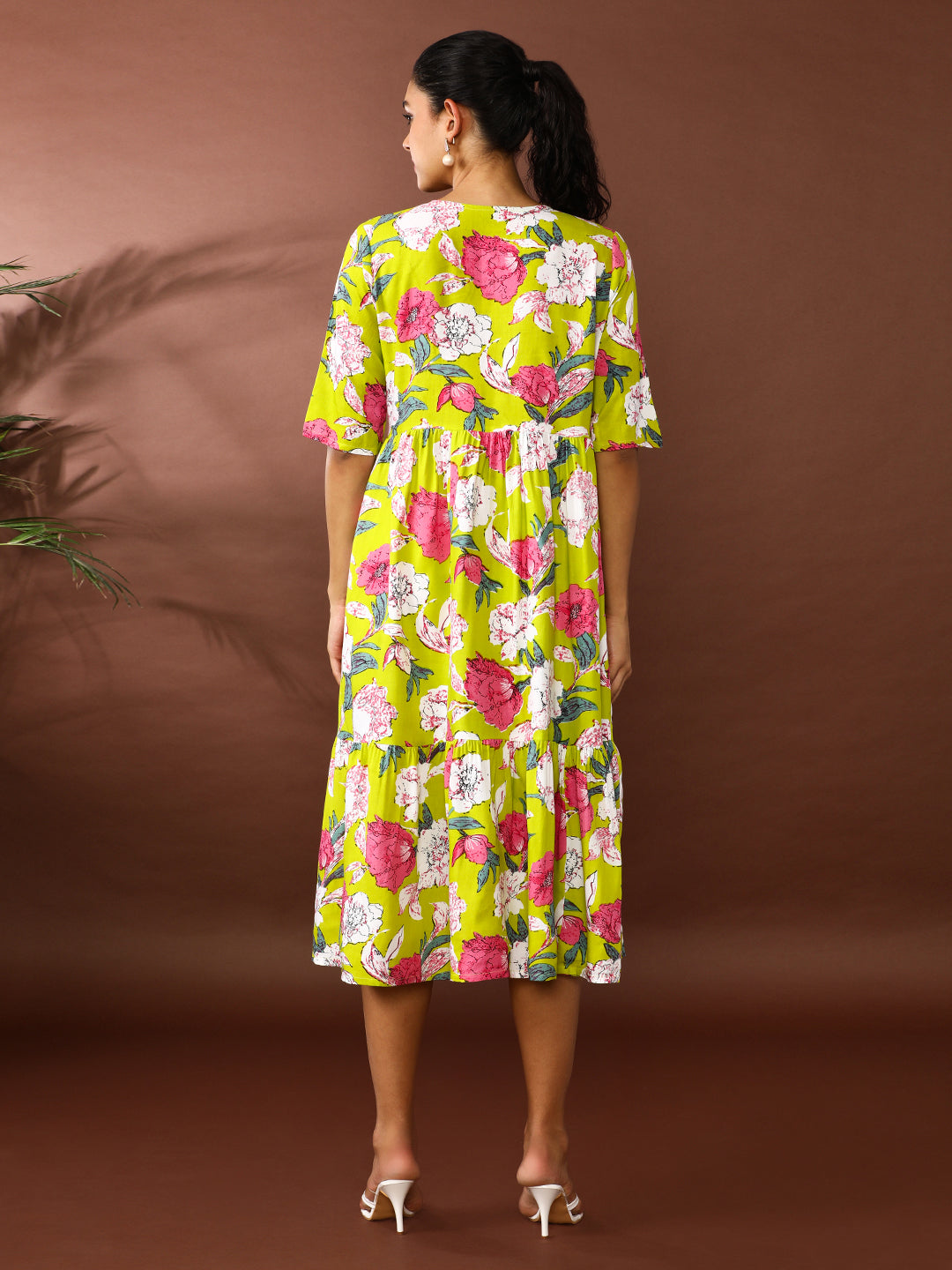 Floral Printed A-Line Tiered Ethnic Dress