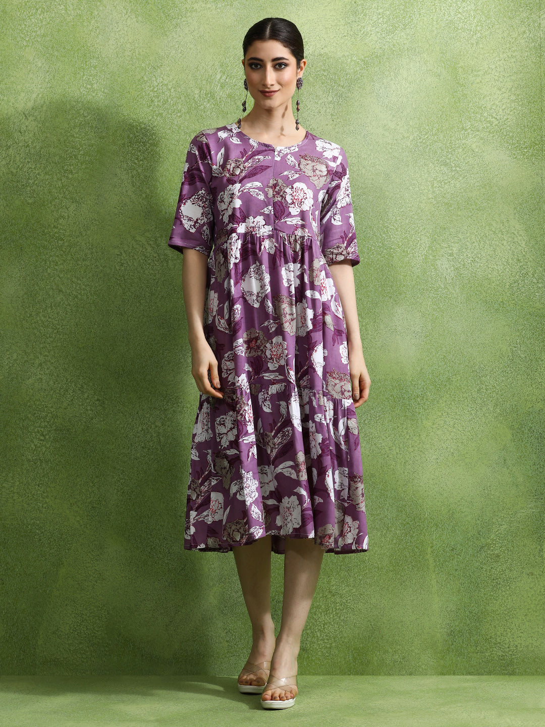 Floral Printed Tiered Ethnic Dress