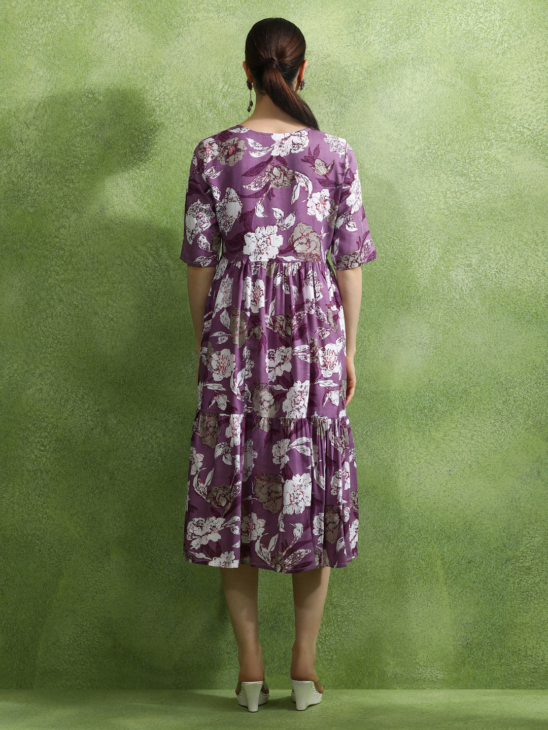 Floral Printed Tiered Ethnic Dress