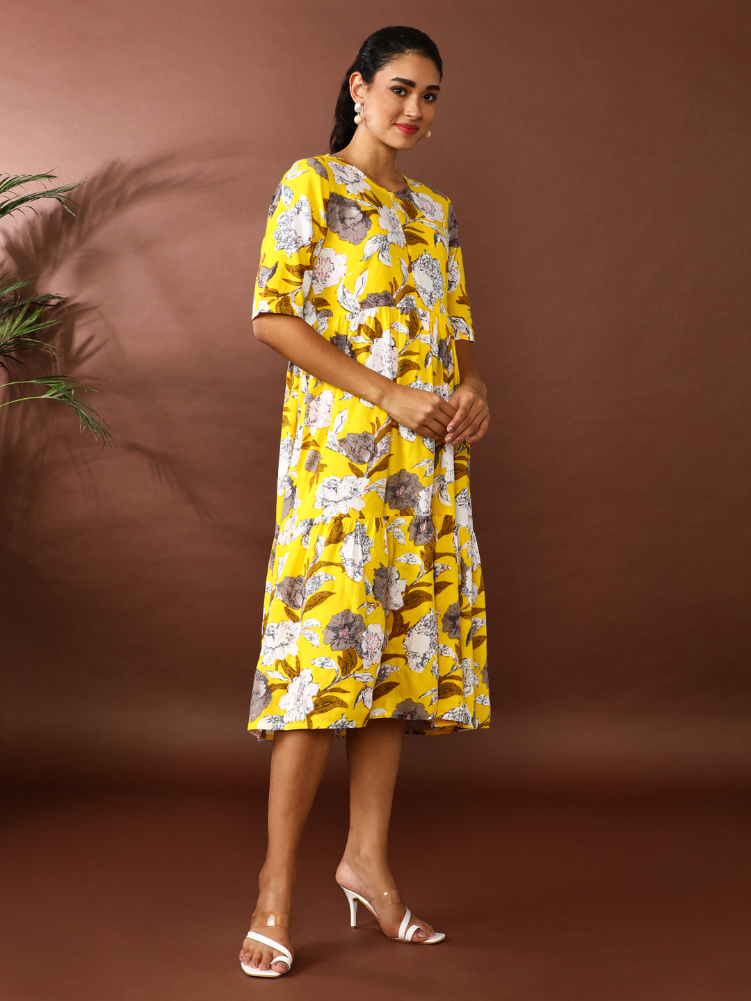 Floral Printed A-Line Tiered Ethnic Dress