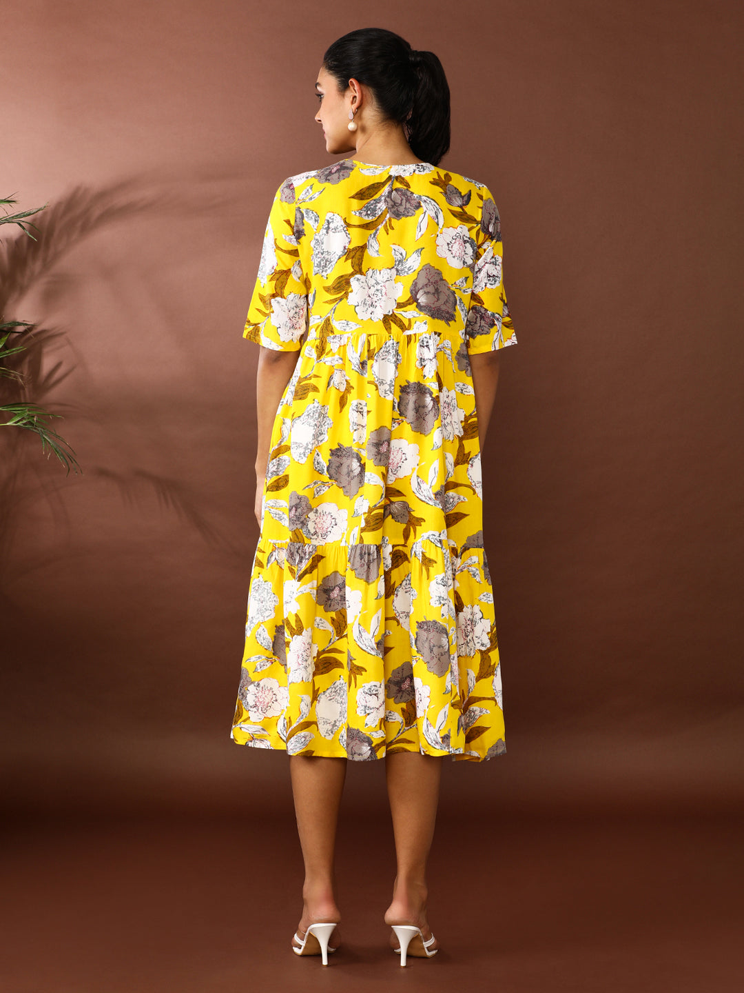 Floral Printed A-Line Tiered Ethnic Dress