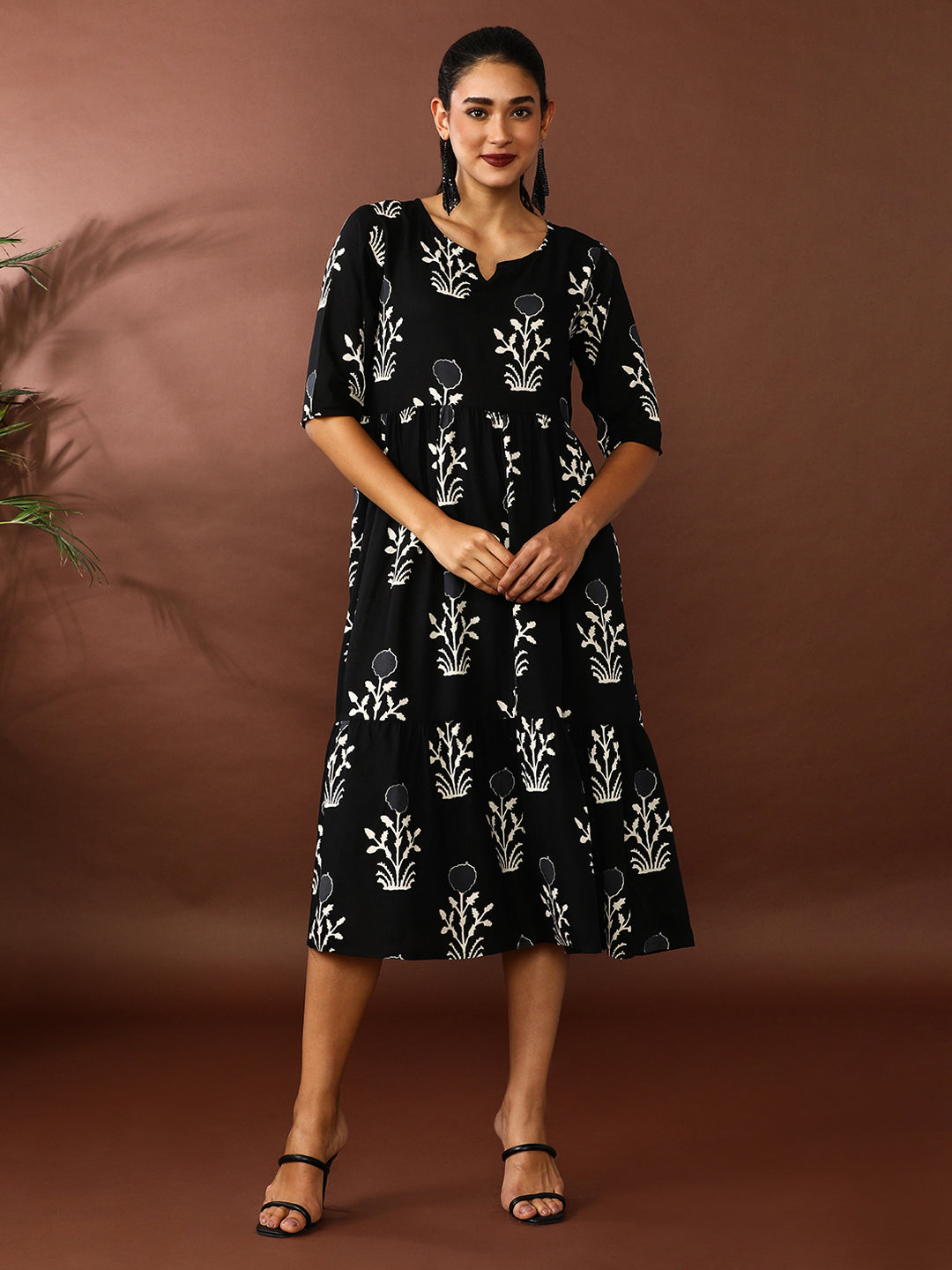 Floral Printed A-Line Tiered Ethnic Dress