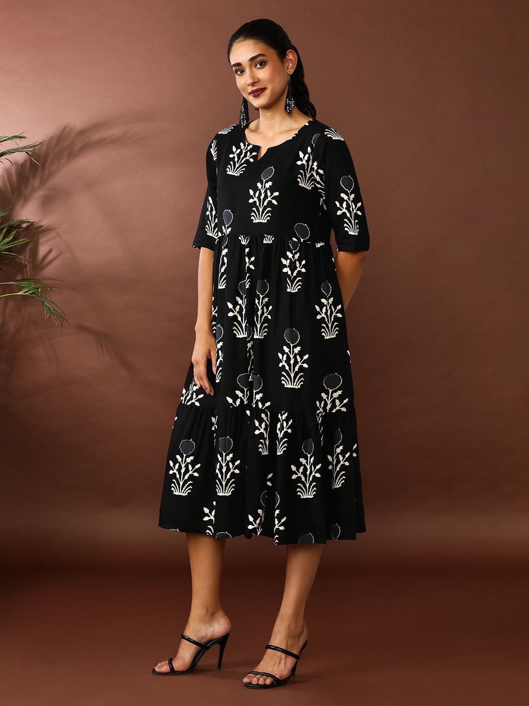 Floral Printed A-Line Tiered Ethnic Dress