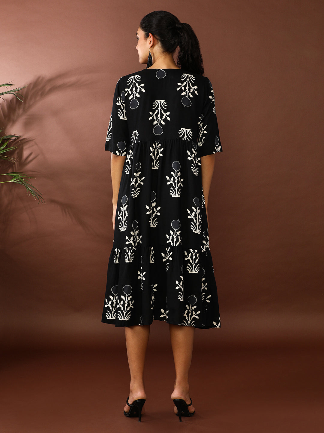 Floral Printed A-Line Tiered Ethnic Dress