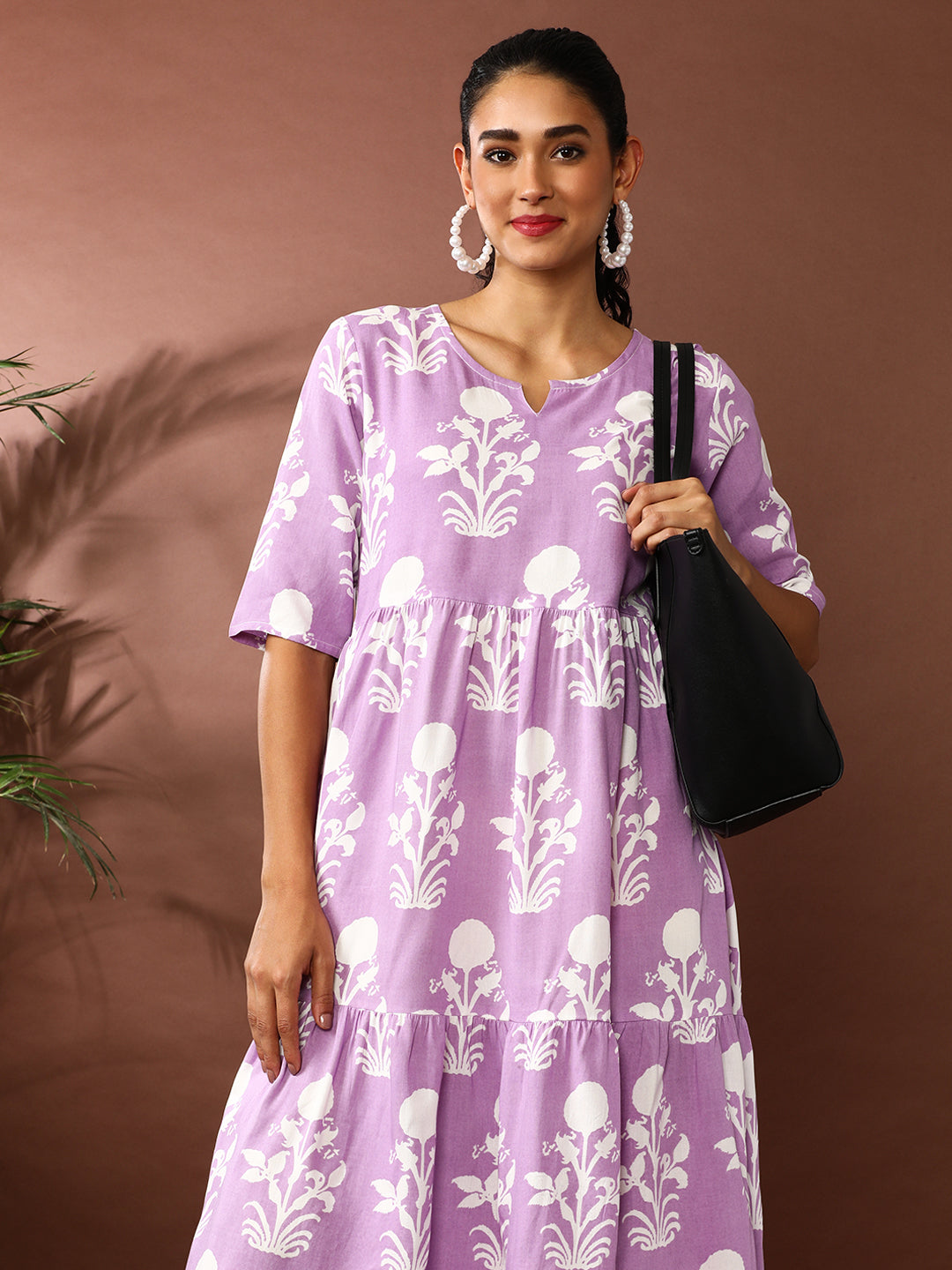 Floral Printed A-Line Tiered Ethnic Dress