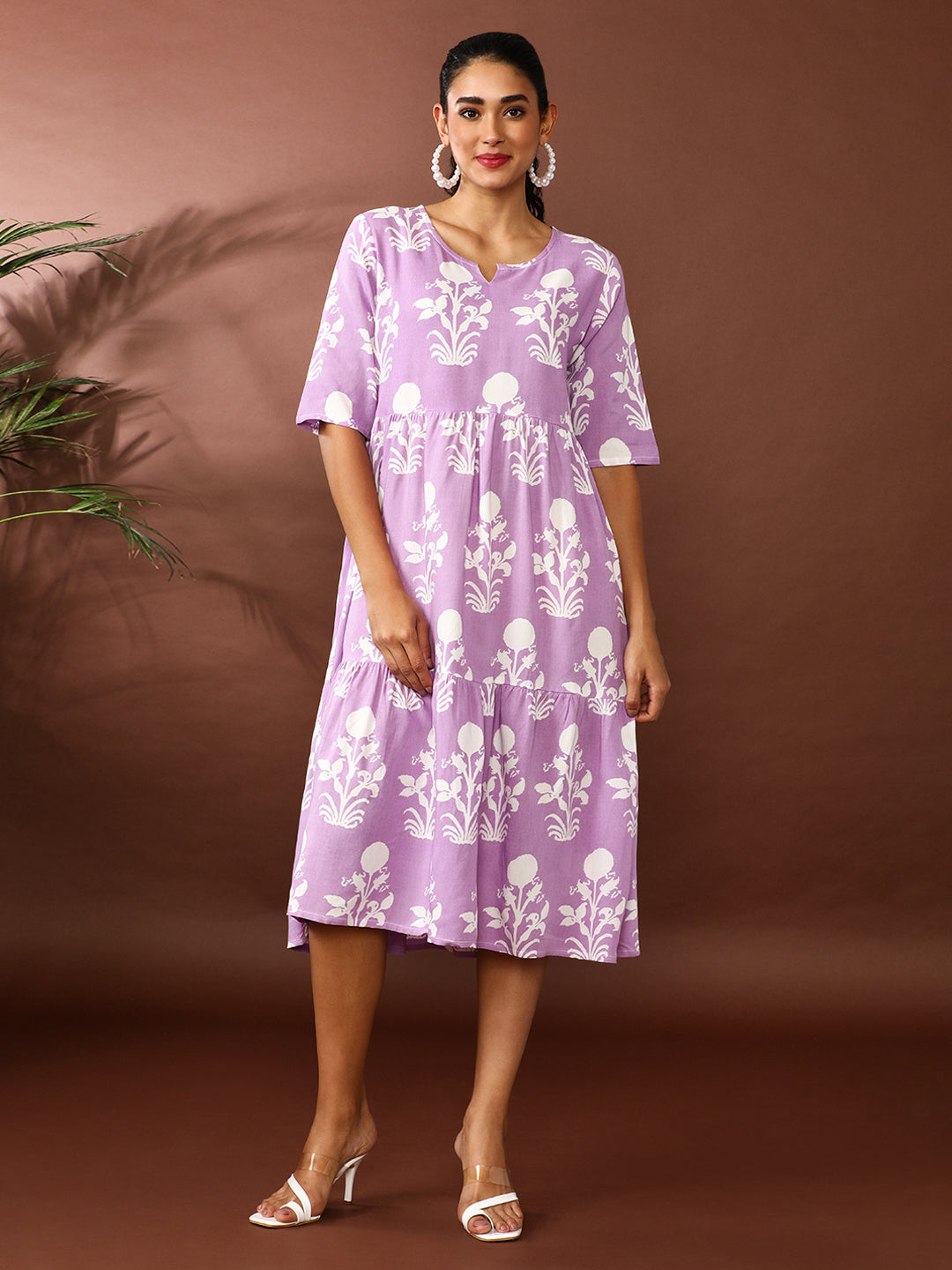 Floral Printed A-Line Tiered Ethnic Dress