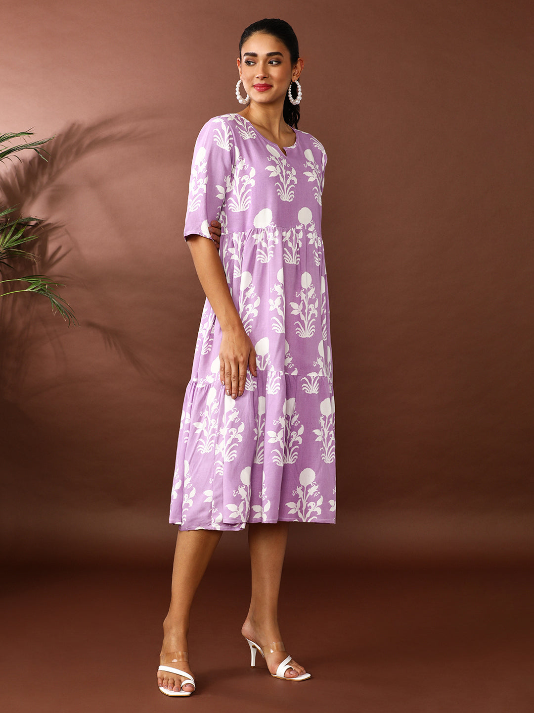 Floral Printed A-Line Tiered Ethnic Dress