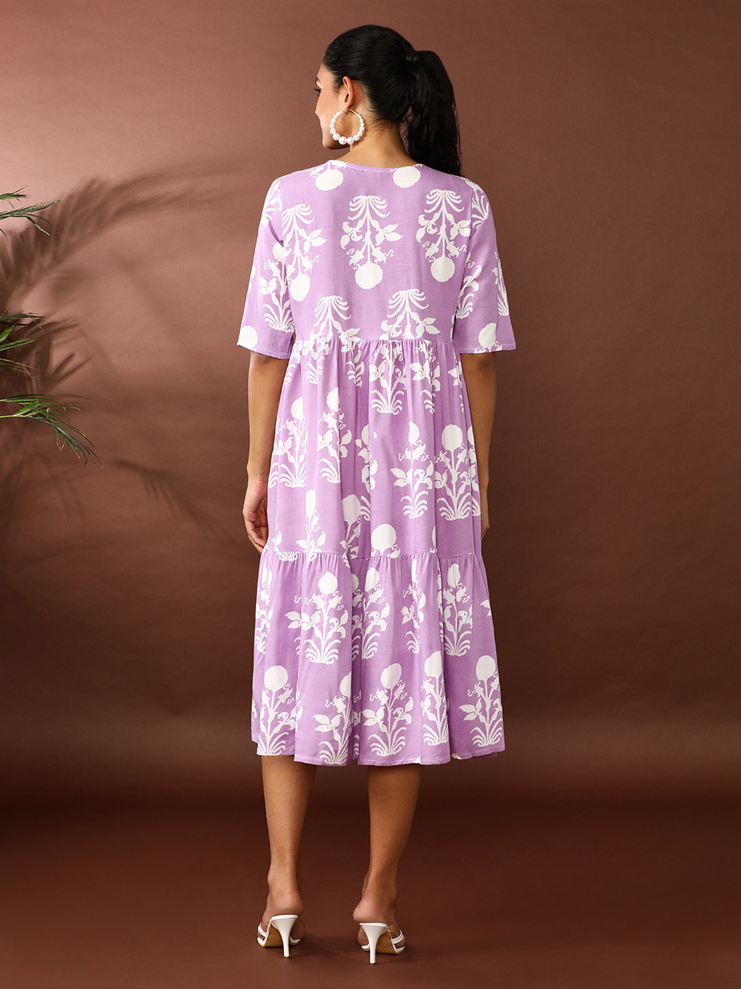 Floral Printed A-Line Tiered Ethnic Dress