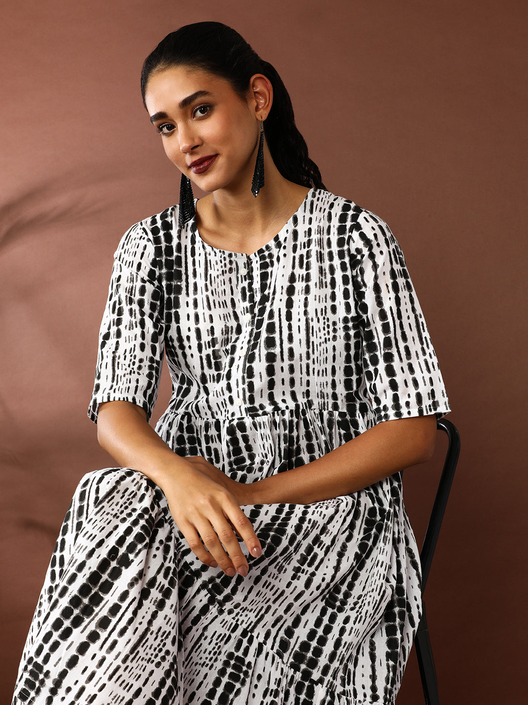 Textured Dyed A-Line Tiered Ethnic Dress