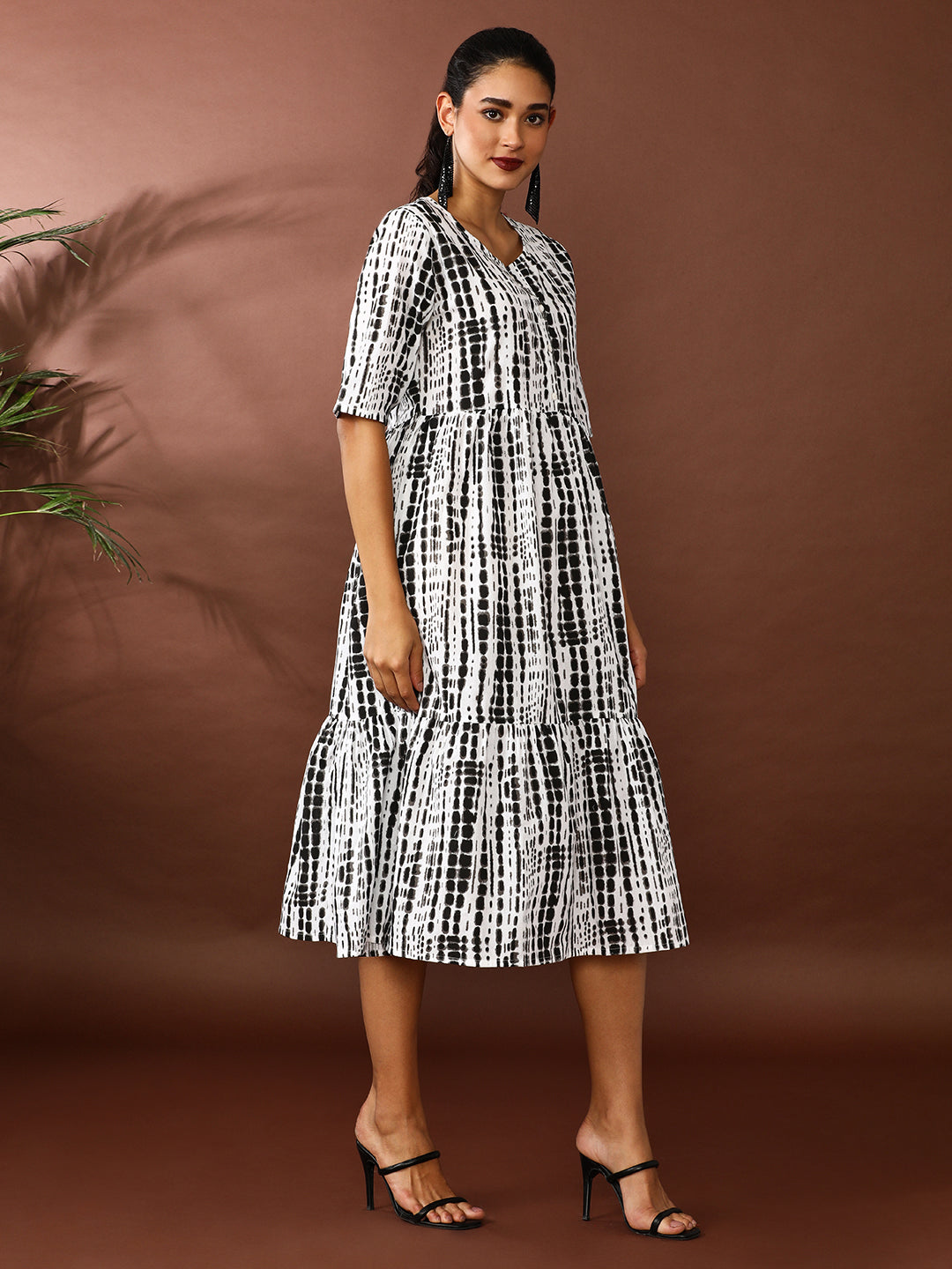 Textured Dyed A-Line Tiered Ethnic Dress