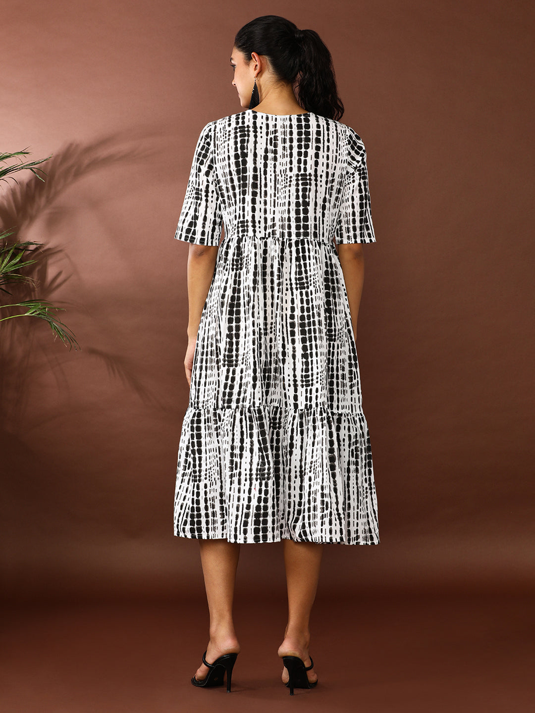 Textured Dyed A-Line Tiered Ethnic Dress