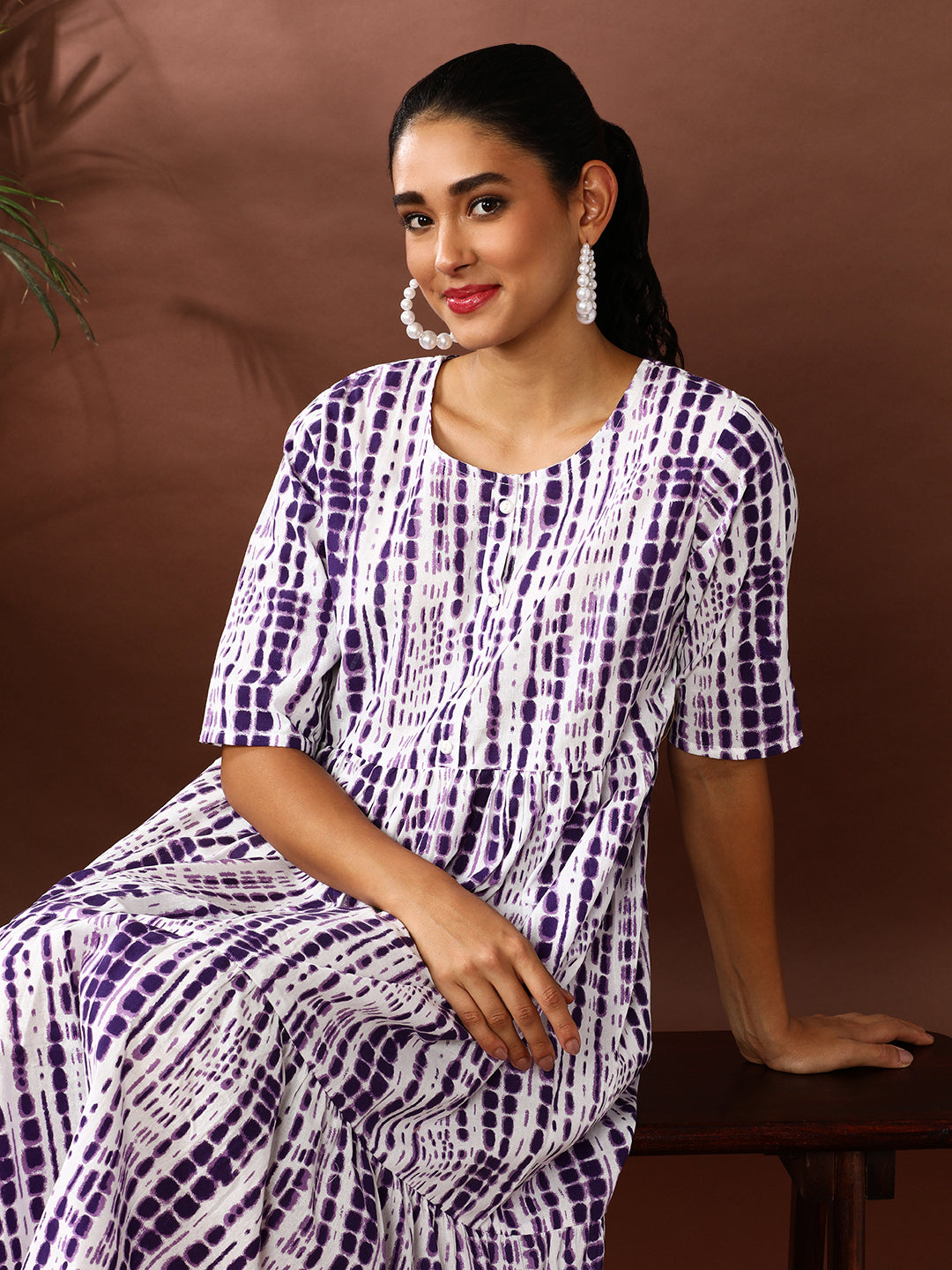 Textured Dyed A-Line Tiered Ethnic Dress