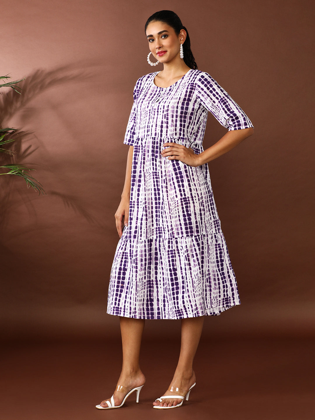 Textured Dyed A-Line Tiered Ethnic Dress