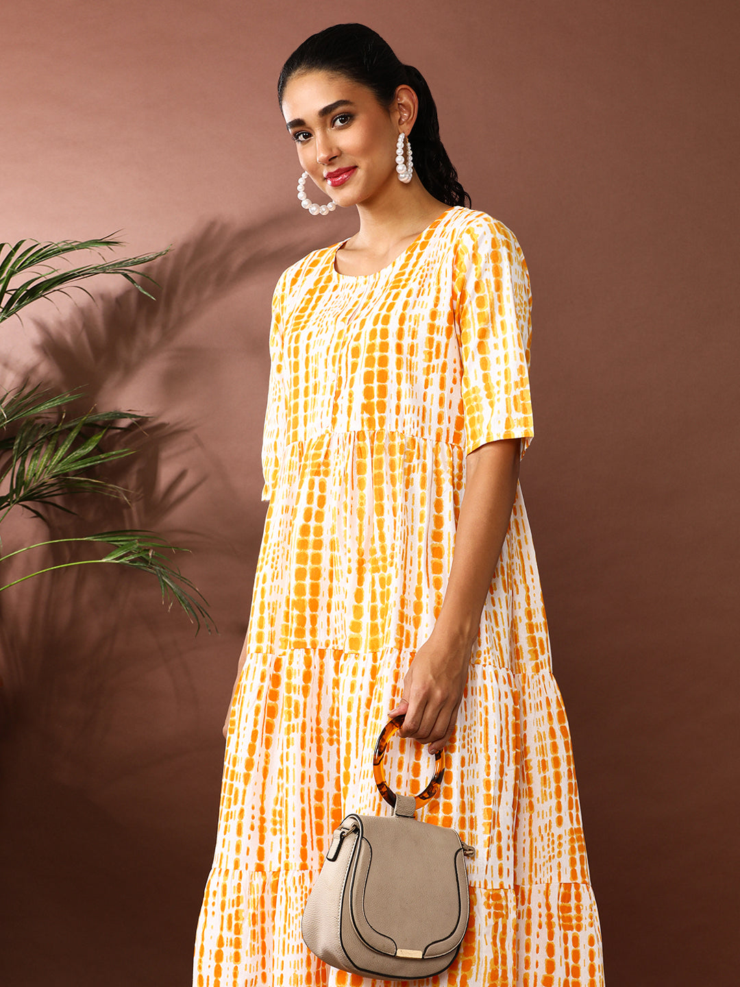 Textured Dyed A-Line Tiered Ethnic Dress