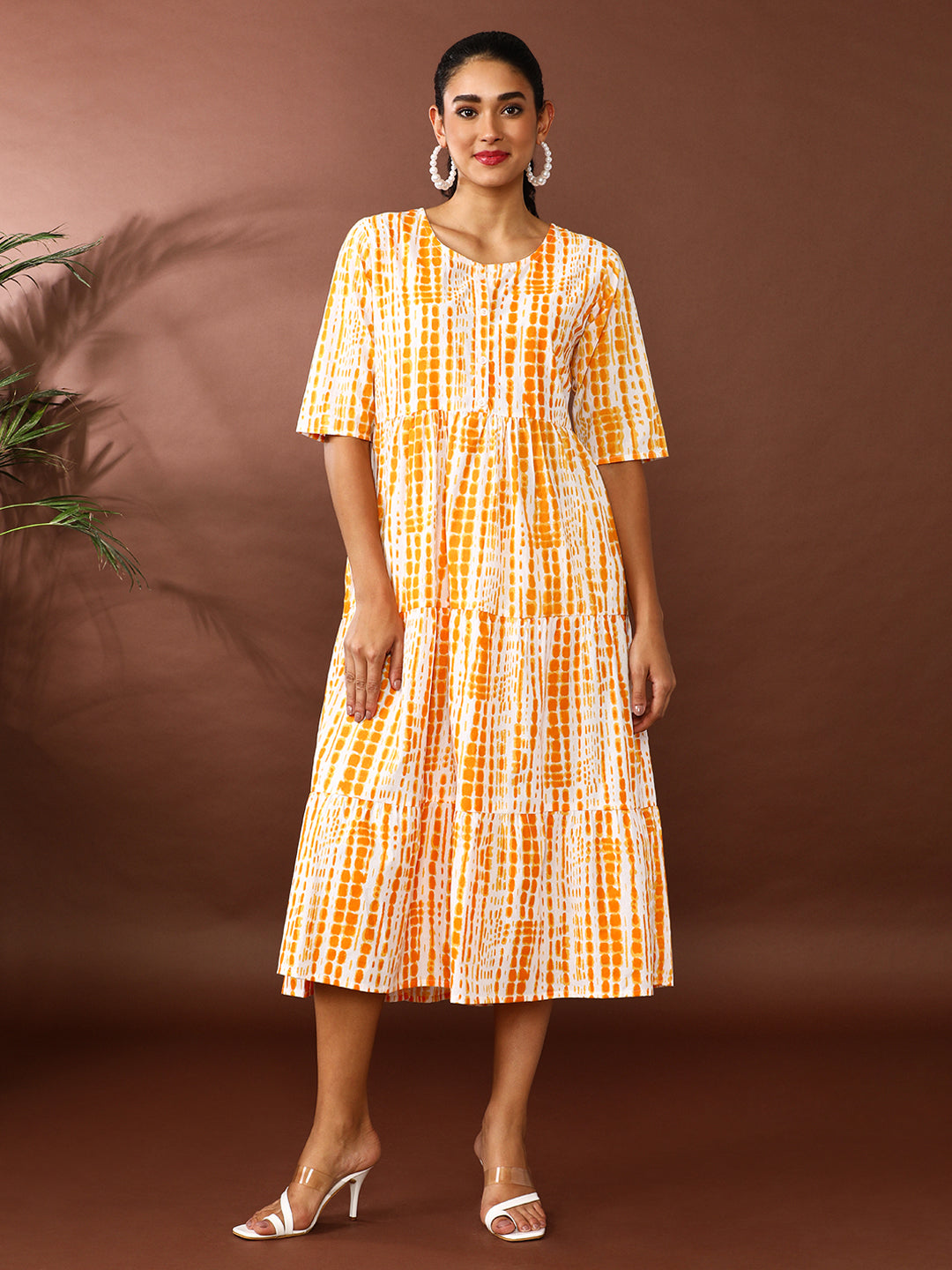 Textured Dyed A-Line Tiered Ethnic Dress