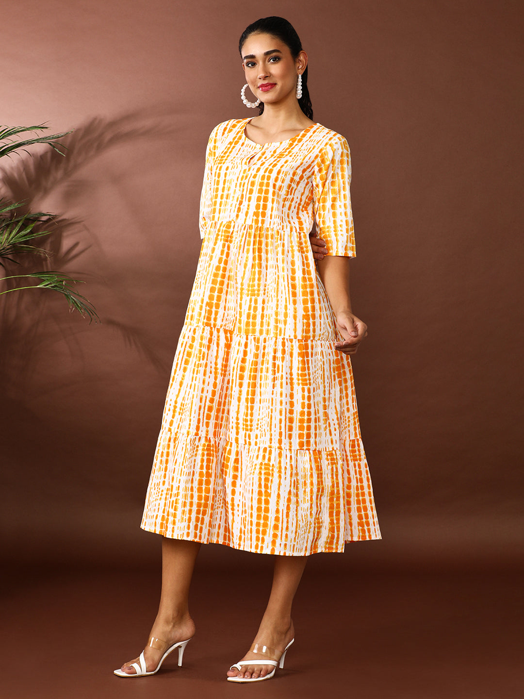 Textured Dyed A-Line Tiered Ethnic Dress