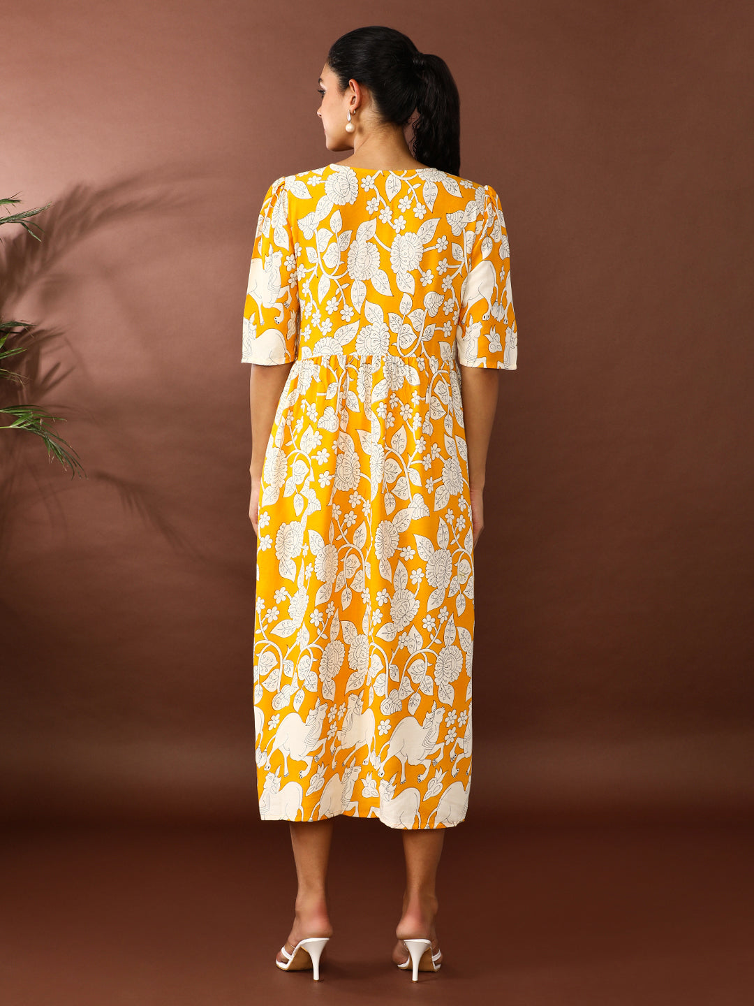 Floral Printed A-Line Panelled Ethnic Dress