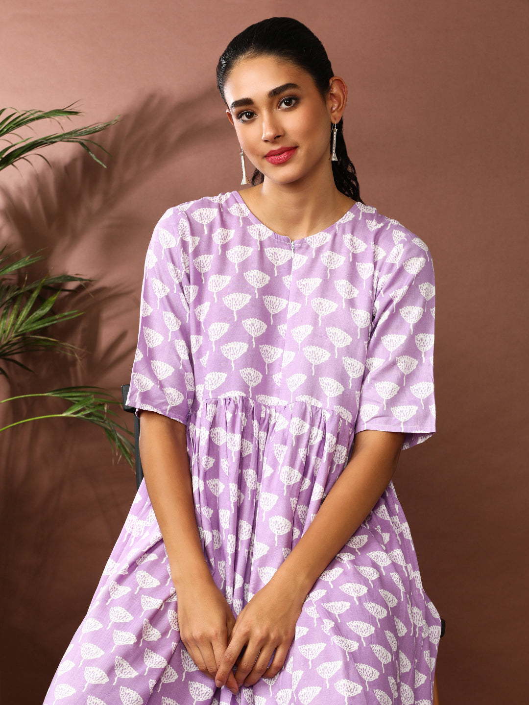 Floral Printed A-Line Panelled Ethnic Dress