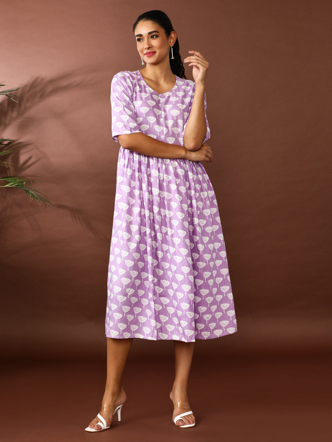 Floral Printed A-Line Panelled Ethnic Dress
