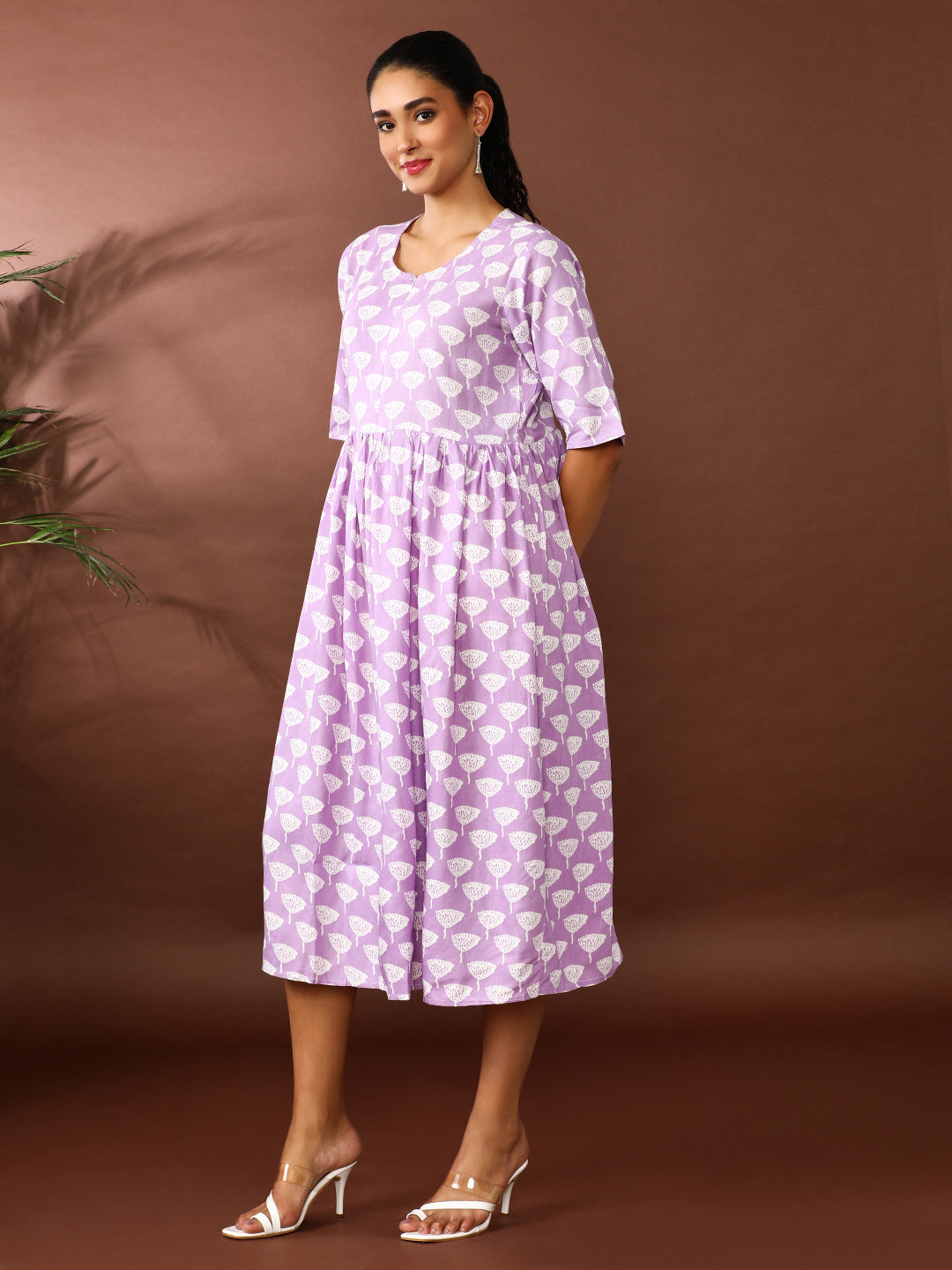 Floral Printed A-Line Panelled Ethnic Dress