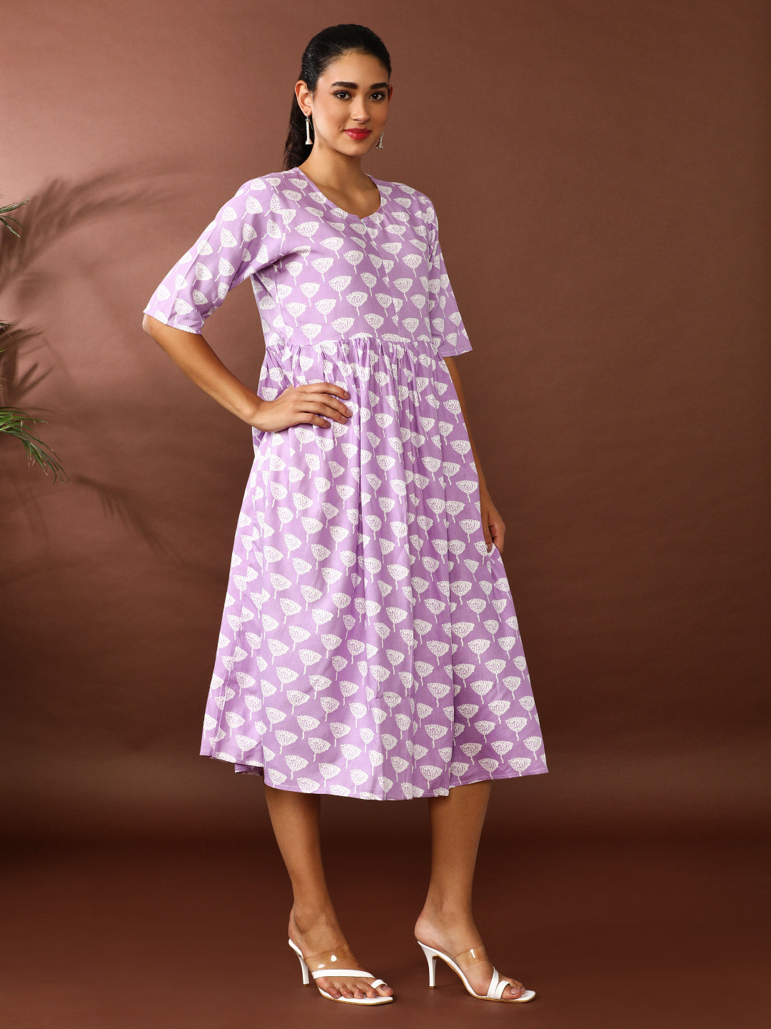 Floral Printed A-Line Panelled Ethnic Dress
