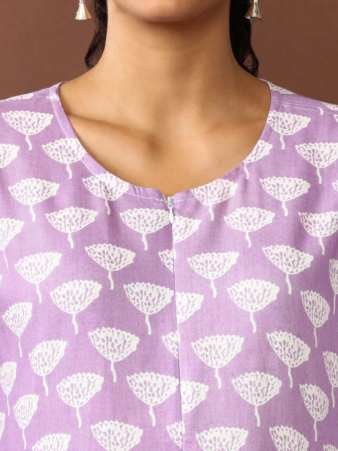 Floral Printed A-Line Panelled Ethnic Dress