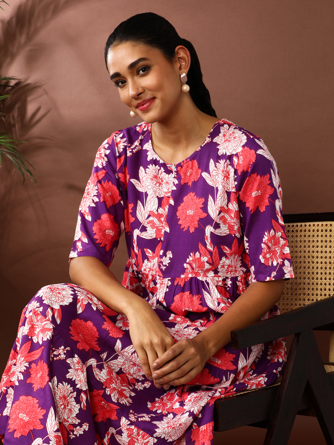 Floral Printed A-Line Tiered Ethnic Dress