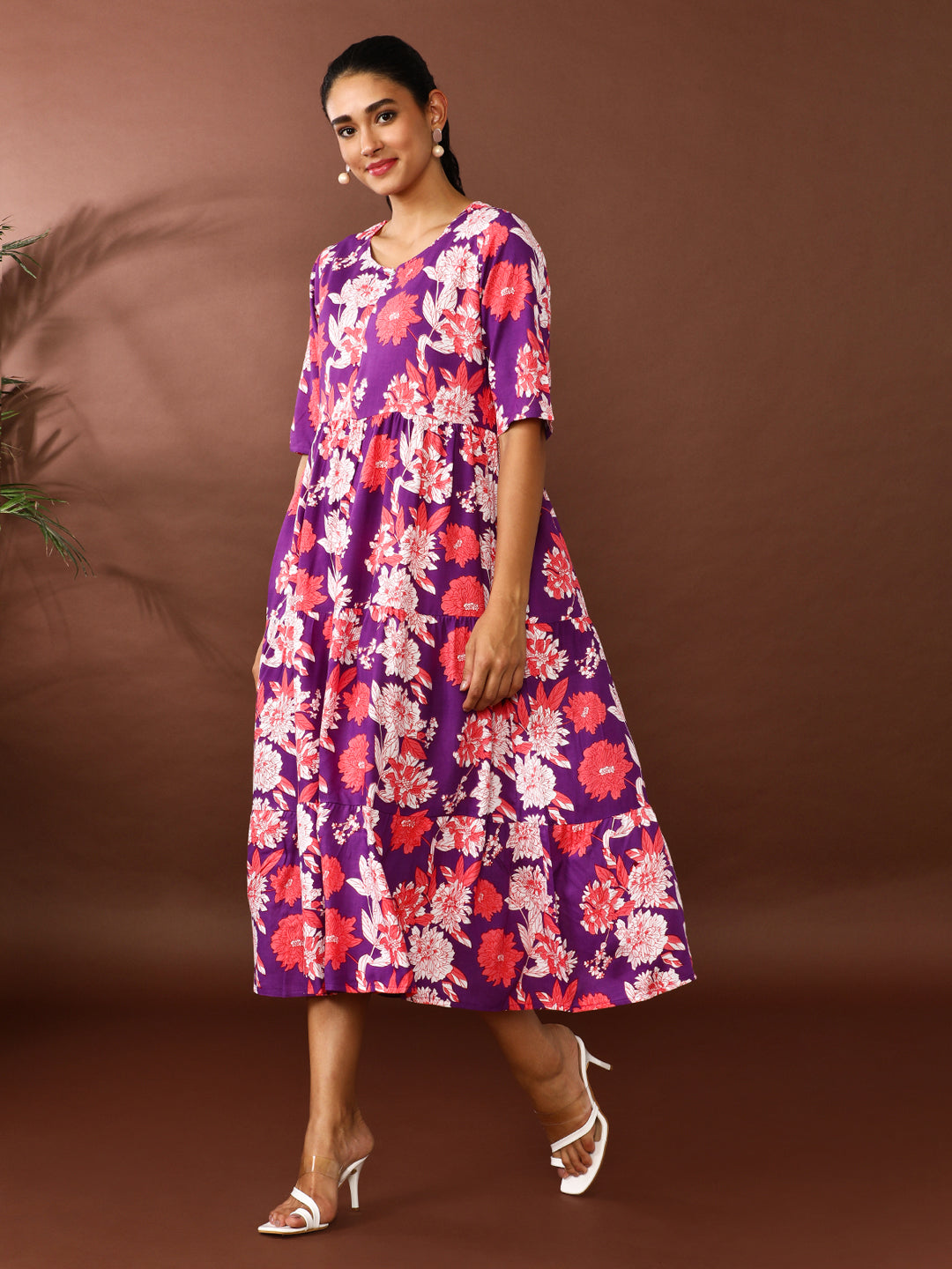 Floral Printed A-Line Tiered Ethnic Dress