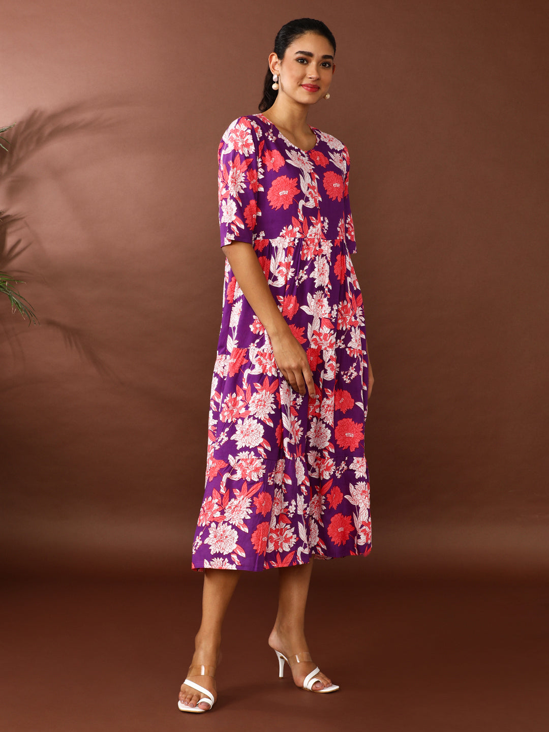 Floral Printed A-Line Tiered Ethnic Dress
