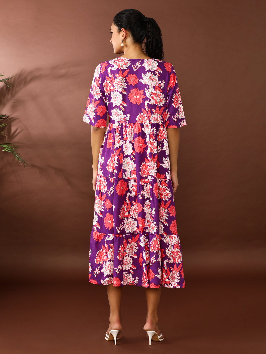 Floral Printed A-Line Tiered Ethnic Dress