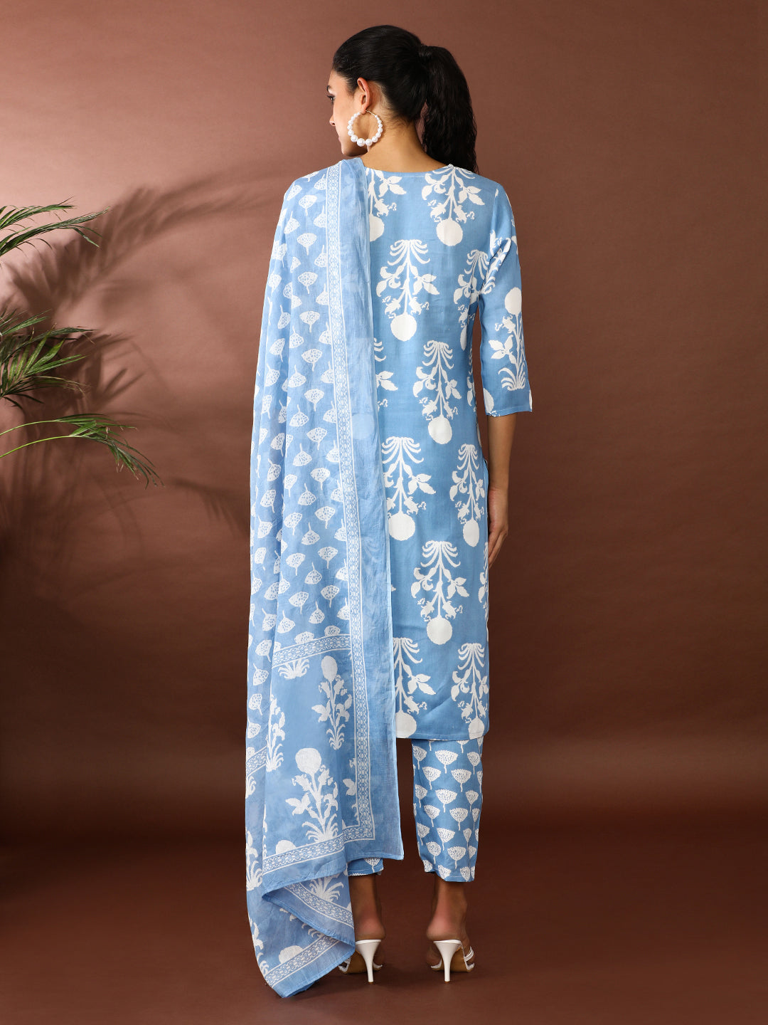 Floral Embroidered Straight Kurta & Trousers Sets