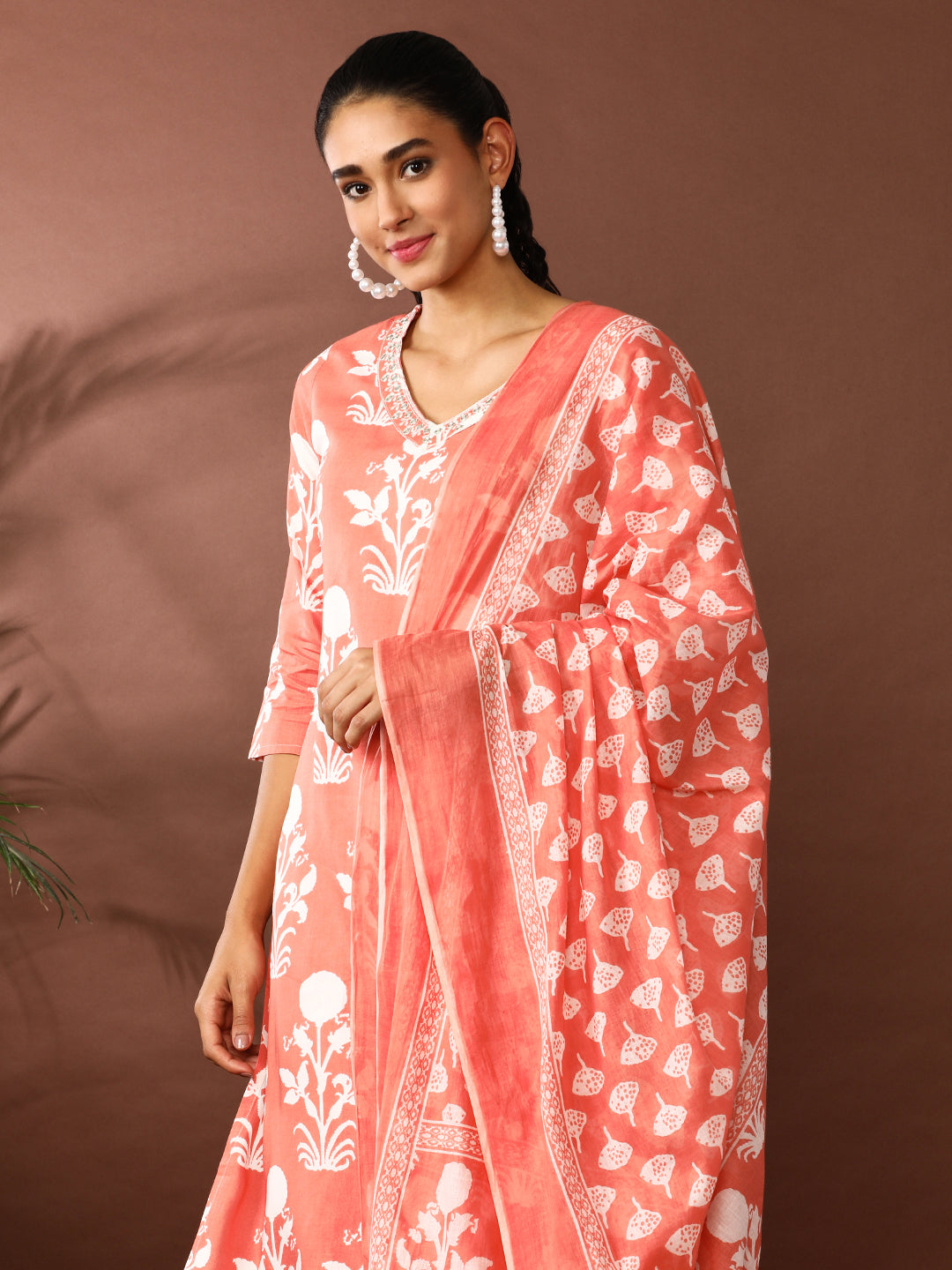 Floral Embroidered Straight Kurta & Trousers Sets