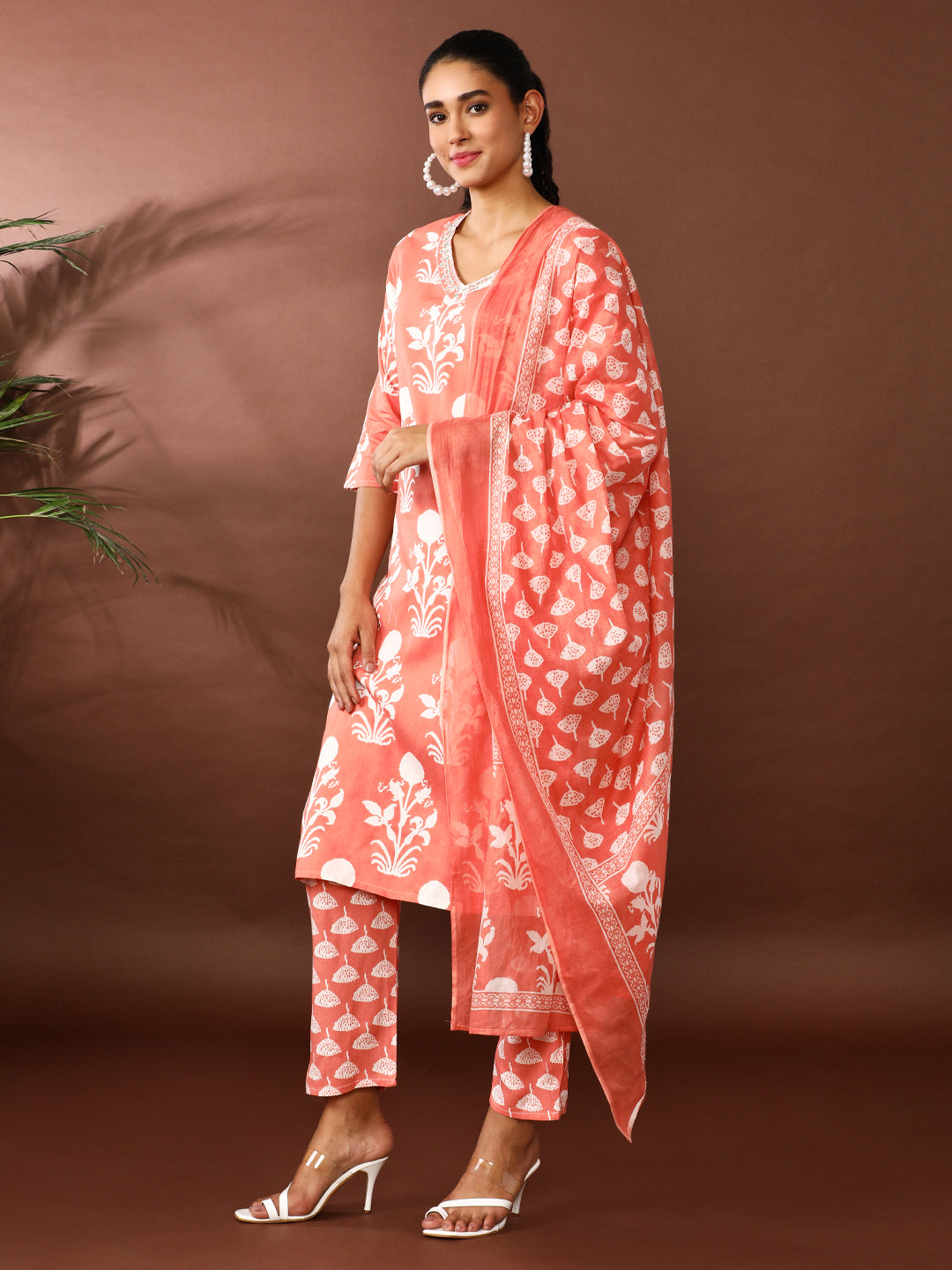 Floral Embroidered Straight Kurta & Trousers Sets