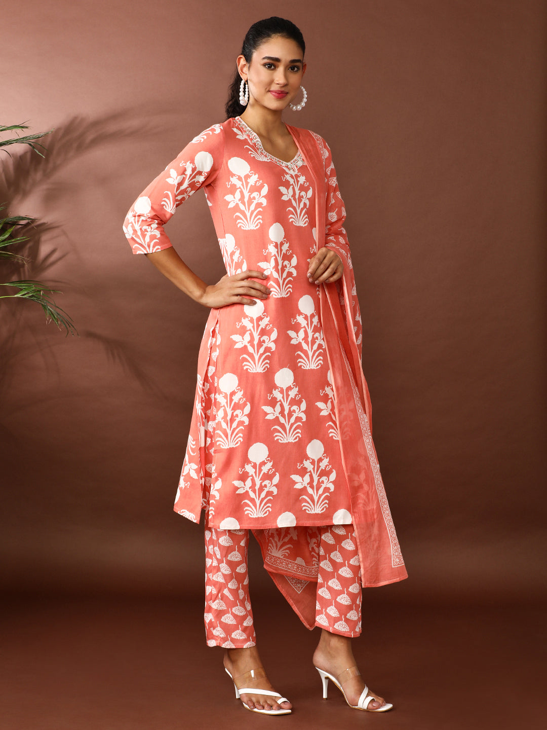 Floral Embroidered Straight Kurta & Trousers Sets