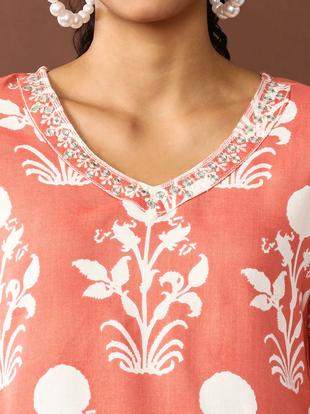 Floral Embroidered Straight Kurta & Trousers Sets