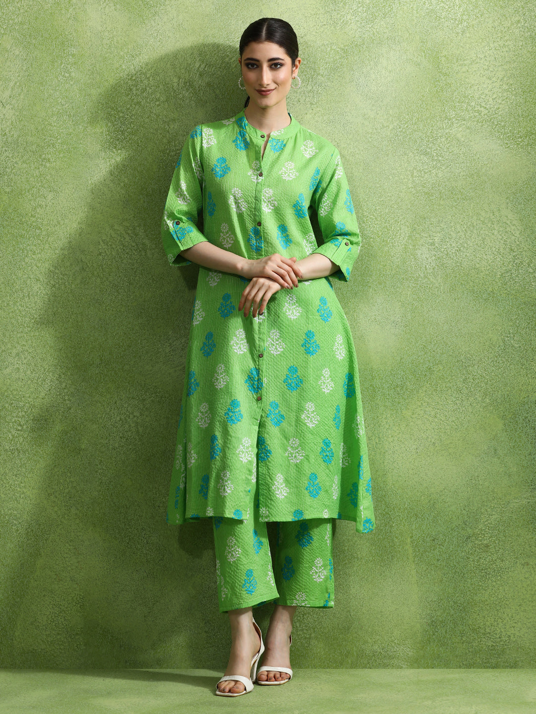 Floral Printed A-Line Pure Cotton Kurta & Trousers Sets