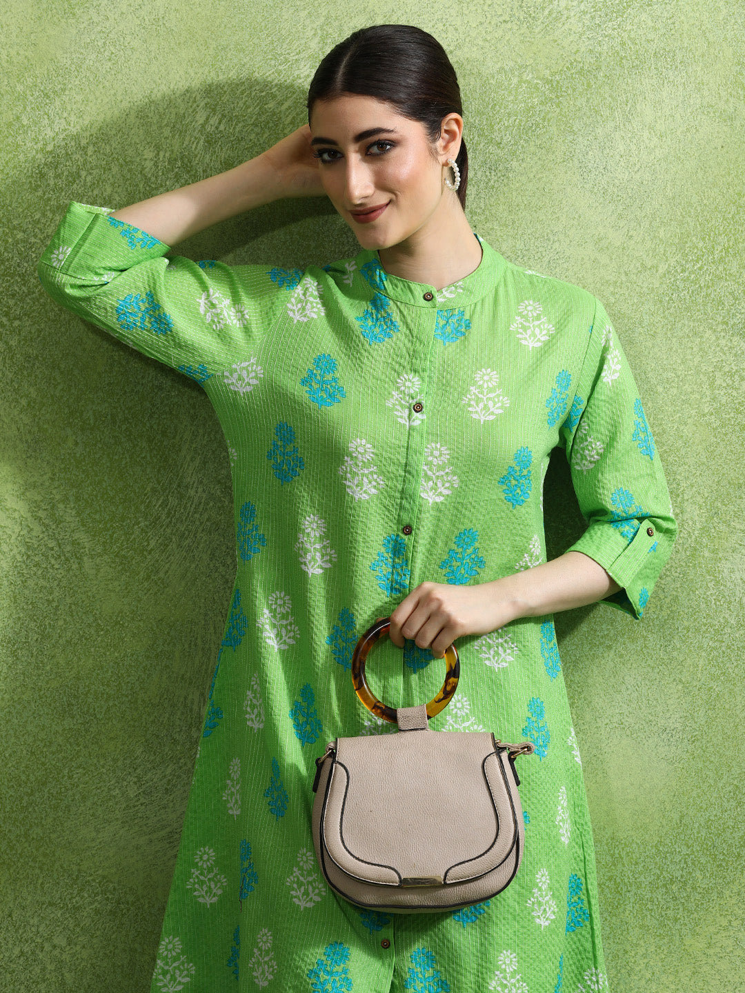 Floral Printed A-Line Pure Cotton Kurta & Trousers Sets