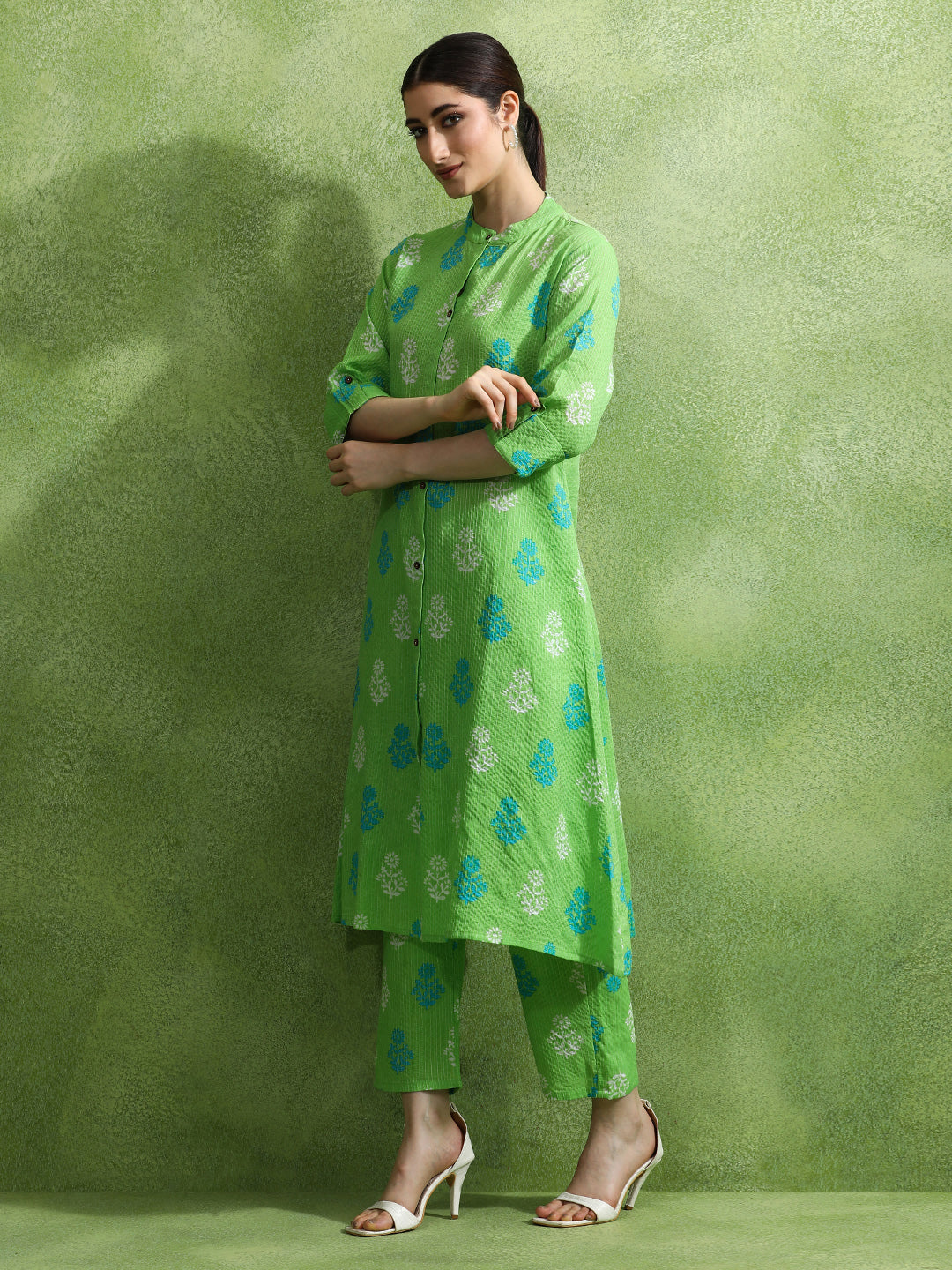 Floral Printed A-Line Pure Cotton Kurta & Trousers Sets