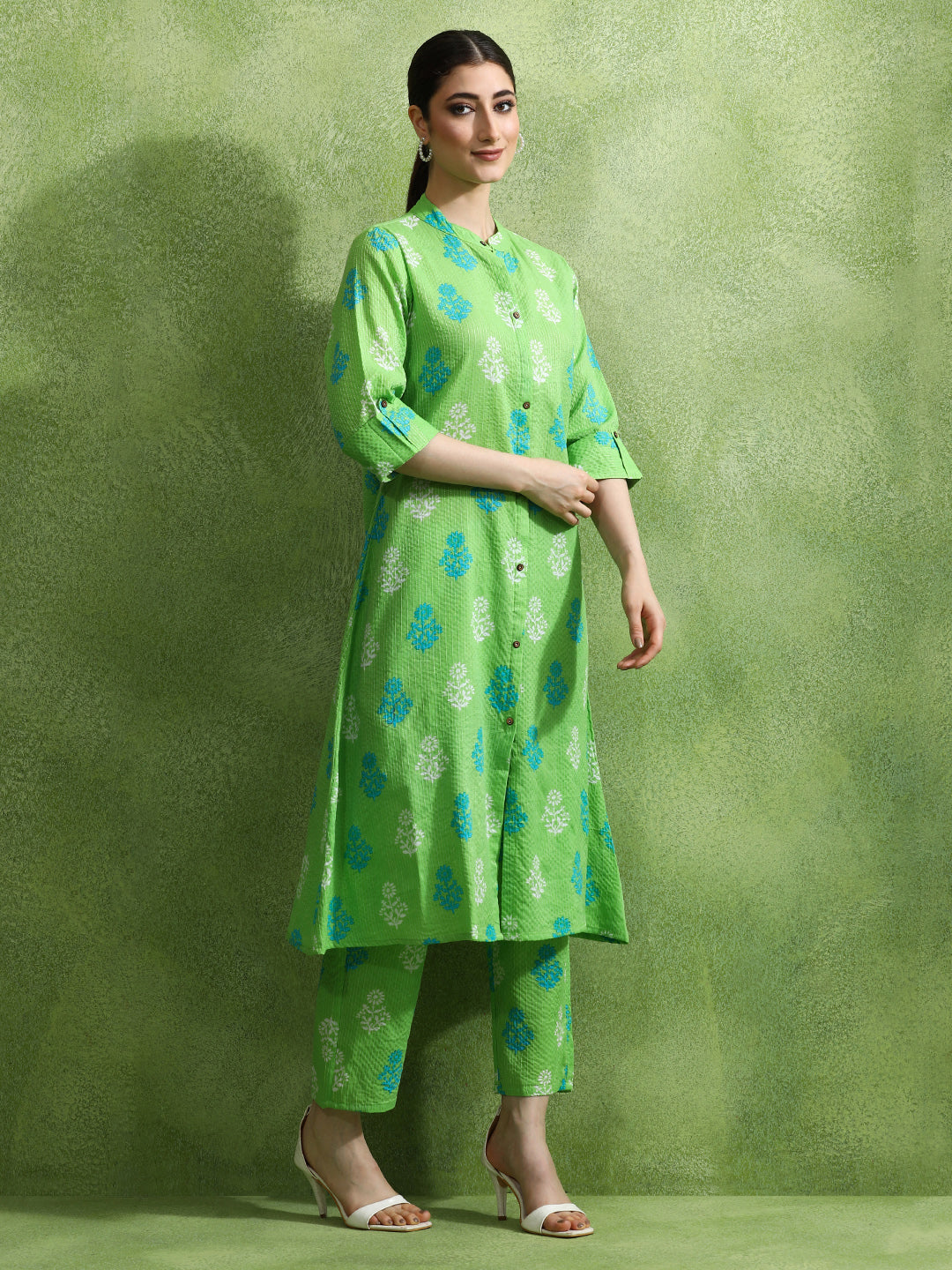 Floral Printed A-Line Pure Cotton Kurta & Trousers Sets