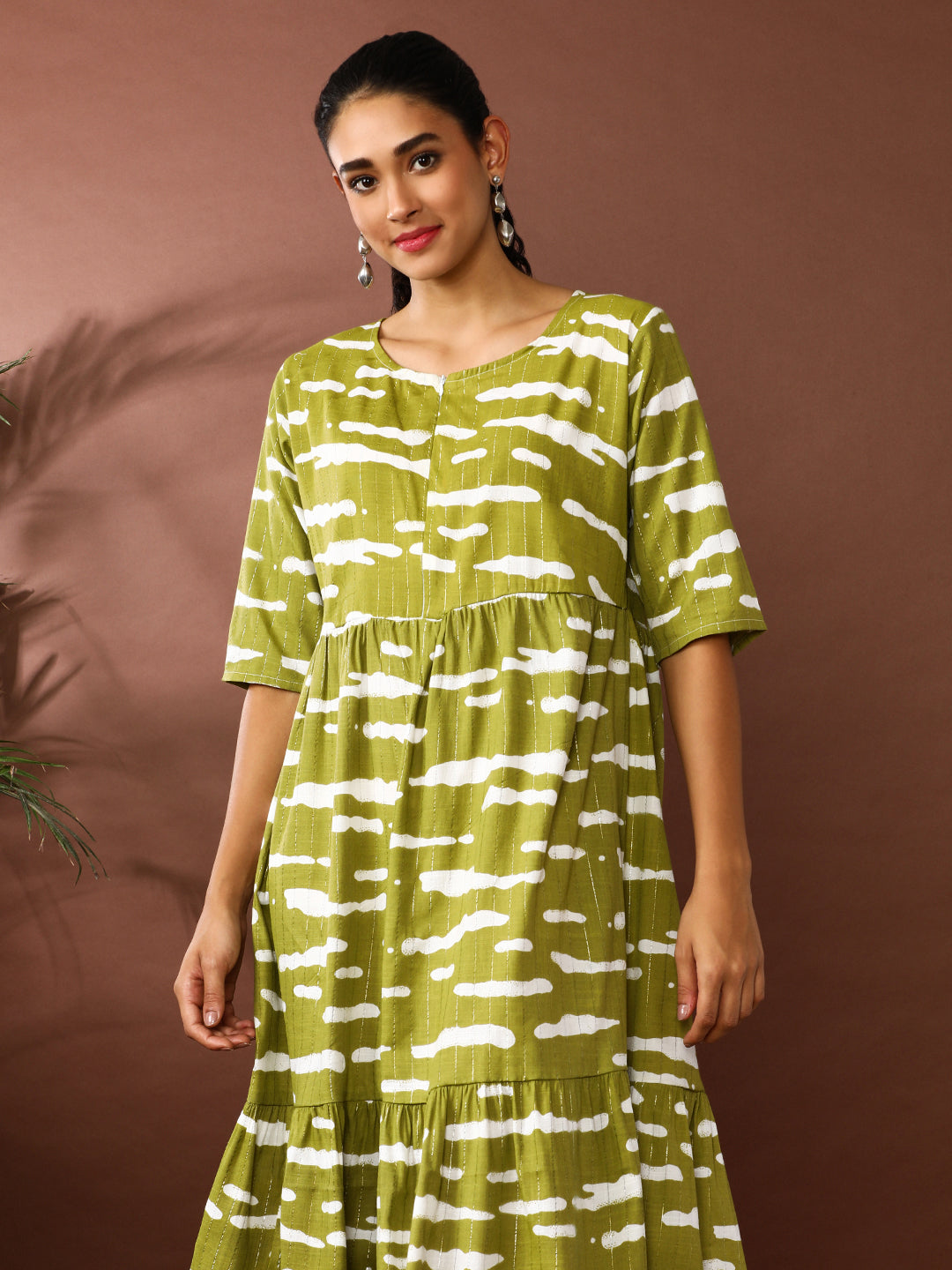 Floral Printed A-Line Cotton Blend Ethnic Dress