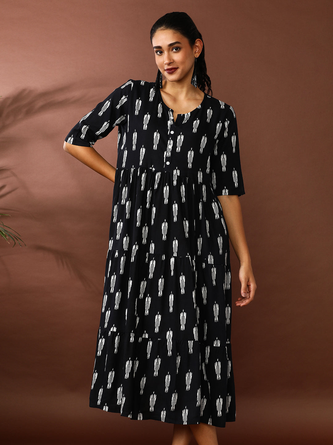 Floral Printed A-Line Tiered Ethnic Dress