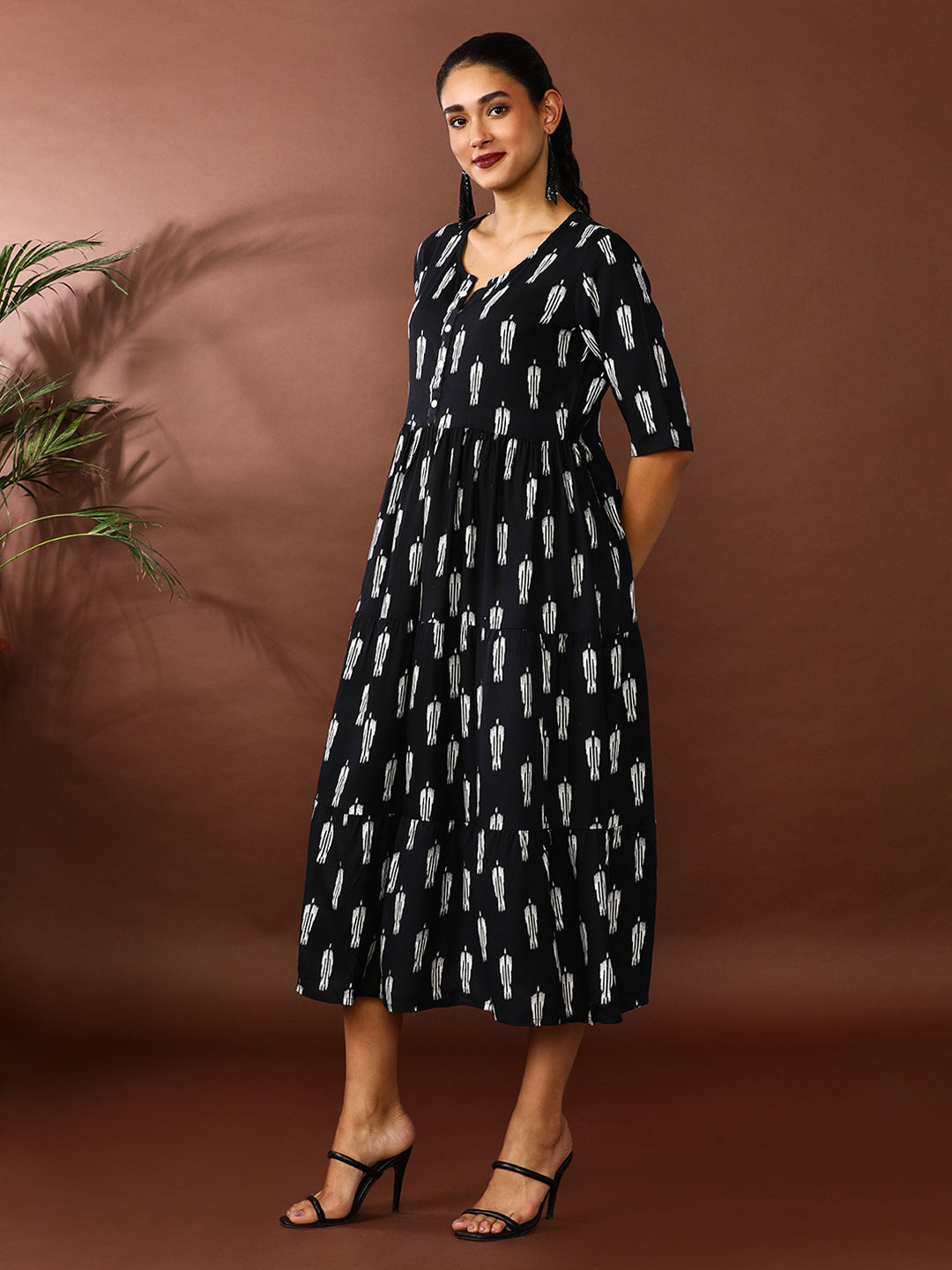 Floral Printed A-Line Tiered Ethnic Dress