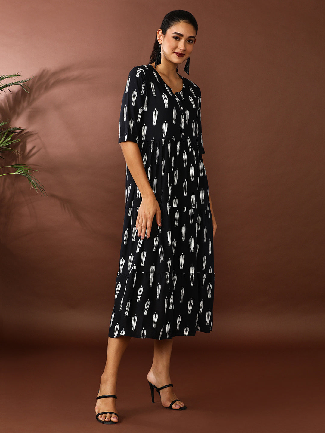 Floral Printed A-Line Tiered Ethnic Dress