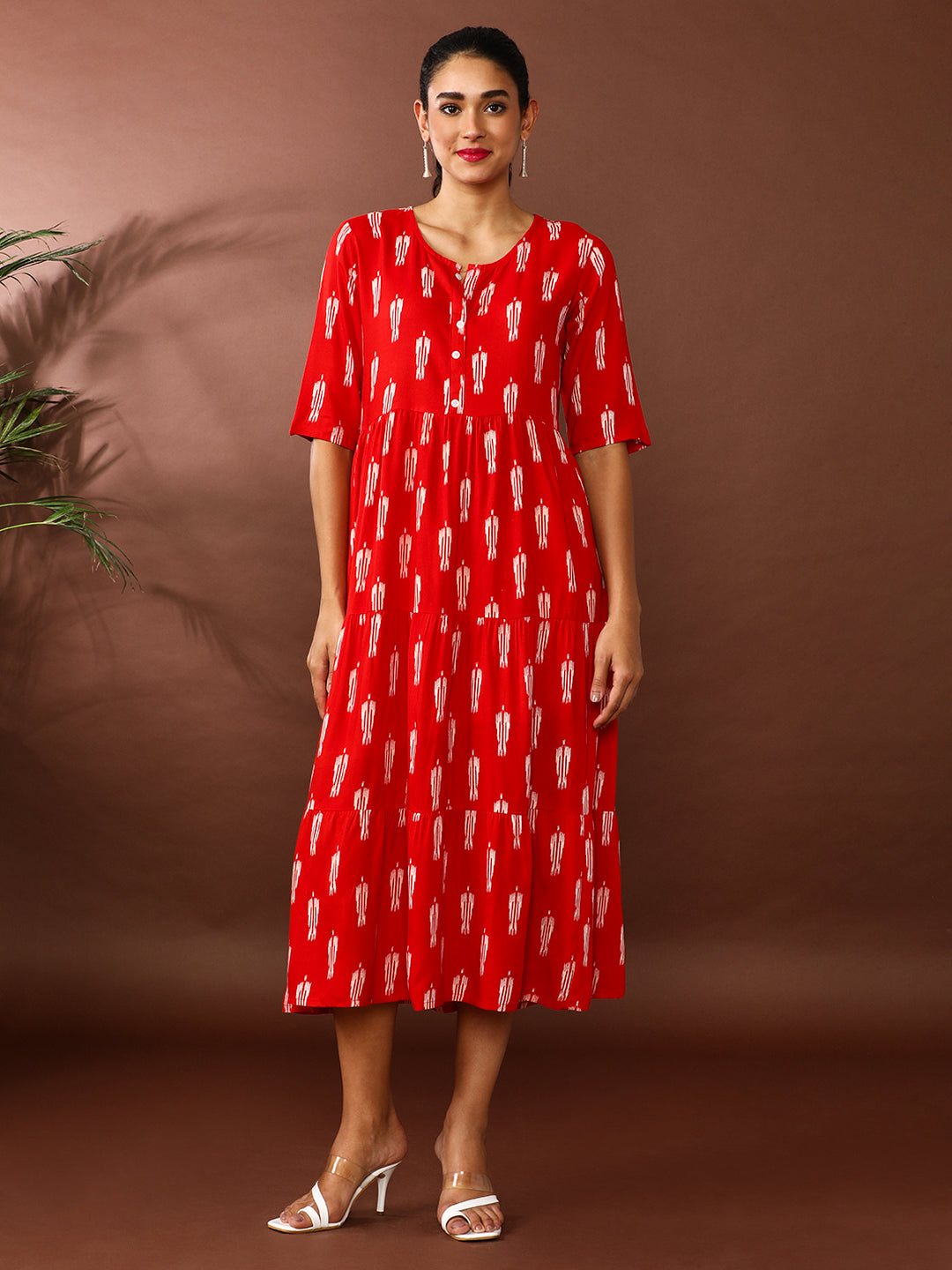 Floral Printed A-Line Tiered Ethnic Dress